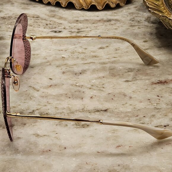 GUCCI HOLLYWOOD FOREVER OVERSIZED PINK HEART SHAPED LENS EMBELLISHED SUNGLASSES main image 4